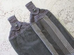 Set Of 2 Gray Doubled Chevron Design Hanging Kitchen Towels With Gray Cotton Crochet Top - Best Quality -KitchenAid Shop 51GZ9GyewFL
