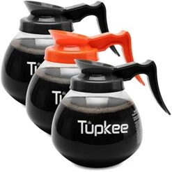 Glass Coffee Pot Replacement Carafe – 12 Cup Coffee Pot – 64 Oz, Set Of 3-2 Black Regular Handle And 1 Orange Decaf Handle Commercial Coffee Decanter