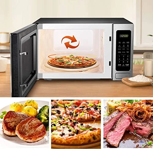 Digital Microwave Oven With Turntable Push-Button Door, Child Safety Lock, 1000W, 1.1cu.ft, Black & Stainless Steel, 1.1 Cu.ft 5 Digital Microwave Oven With Turntable Push-Button Door, Child Safety Lock, 1000W, 1.1cu.ft, Black & Stainless Steel, 1.1 Cu.ft - Image 3