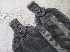 Set Of 2 Gray Doubled Chevron Design Hanging Kitchen Towels With Gray Cotton Crochet Top - Best Quality -KitchenAid Shop 51GiY75AktL