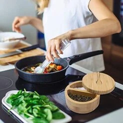 Bamboo Big Dipper Large Salt Cellar With Spoon And Magnetic Swivel Lid, 10 Ounce Storage Box -KitchenAid Shop 51GjELVbW5L