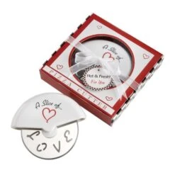 "A Slice Of Love" Stainless Steel Pizza Cutter Wheel In Miniature Pizza Box, Wedding Favor, Bridal Shower Favor, Stocking Stuffers, Guest Prizes