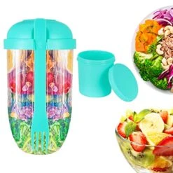 JOELELI Salad Meal Shaker Cup With Fork & Salad Dressing Holder 2022 New Fresh Salad Cup To Go Health Salad Container Vegetable Breakfast To Take Away Perfect For Work, Travel, Picnic(Light Green)