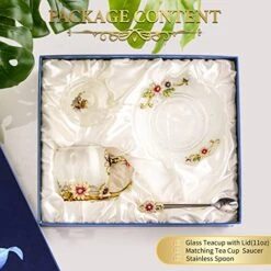 Vintage Glass Tea Cup And Saucer Set With Lid And Spoon, Enamel Daisy Flower Coffee Mug With Decorative Handle, Elegant Tea Sets For Women, 330ml/11oz -KitchenAid Shop 51HGRLKTQqL