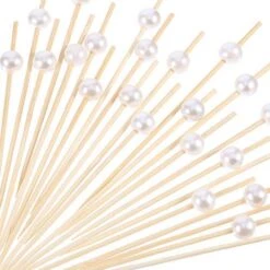 200 Pack Cocktail Picks For Appetizers 4.7 Inch Fruit Sticks Pearl Fancy Bamboo Toothpicks For Party Birthday Wedding Supplies