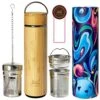 18oz Bamboo Mug Tumbler With Lid And 2 Pack Tea Filters For Loose Leaf Tea – Stainless Steel Insulated Tea Infuser Bottle With Strainer – Tea Gift Set For Tea Lovers Men Women