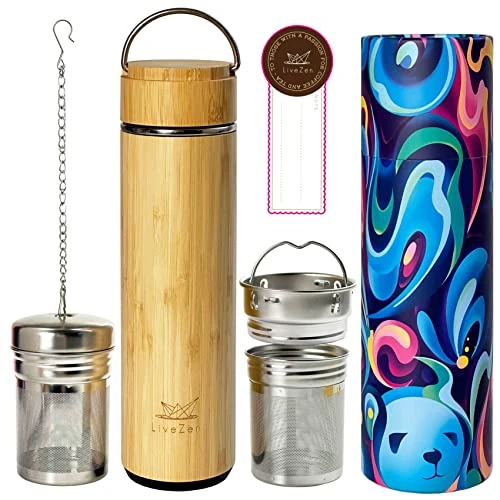 18oz Bamboo Mug Tumbler With Lid And 2 Pack Tea Filters For Loose Leaf Tea – Stainless Steel Insulated Tea Infuser Bottle With Strainer – Tea Gift Set For Tea Lovers Men Women 3 18oz Bamboo Mug Tumbler With Lid And 2 Pack Tea Filters For Loose Leaf Tea – Stainless Steel Insulated Tea Infuser Bottle With Strainer – Tea Gift Set For Tea Lovers Men Women