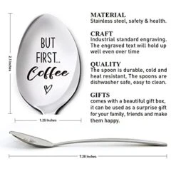 Coffee Lover Spoon Gifts For Women Men, But First Coffee, Birthday Thanksgiving Christmas Gifts For Coffee Lover Mom Dad Grandma Grandpa, Engraved Stainless Steel Coffee Spoon