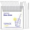 12-Pack Reusable Glass Straws,Size 8''x10 MM,Including12 Bent With 2 Cleaning Brush- Perfect For Smoothies, Tea, Juice