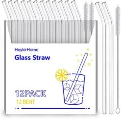12-Pack Reusable Glass Straws,Size 8''x10 MM,Including12 Bent With 2 Cleaning Brush- Perfect For Smoothies, Tea, Juice -KitchenAid Shop 51HPxynvvtL. AC