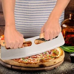 14" Pizza Cutter Rocker With Wooden Handles, Sharp Stainless Steel Pizza Slicer Knife Blade With Protective Cover, Upgrade Accessories Chopper For Pie Pizza Making Kit By Lascritta (14 Inches) -KitchenAid Shop 51HSD1zI9gL