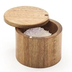 Natural Living Acacia Salt Keeper With Swivel Cover - 3.5 Inch