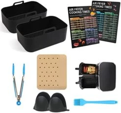 CUTIECLUB 2pcs Silicone Pot And 100pcs Disposable Liners Paper Set For Ninja DualZone XL/Dual Air Fryer, Rectangle Basket With Finger Holder And Clip -KitchenAid Shop 51Hc4jpn1 L. AC