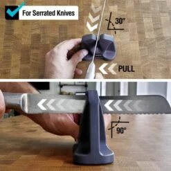 Knife Sharpener For Serrated And Steel Knives - Keep Your Cooking Blades Ready To Use - Pull Through Adjustable Angle Kitchen Knife Sharpening System With Ergonomic Handle And Anti-Slip Pads -KitchenAid Shop 51Heer9VHpL
