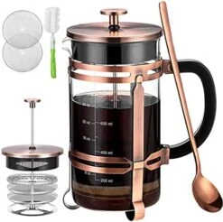 French Press Coffee Maker (34 Oz) With 4 Filters - 304 Durable Stainless Steel, Heat Resistant Borosilicate Glass Coffee Press, BPA （include 1 Cleaning Brush,1 Spoon And 2 Spare Filter Screen） -KitchenAid Shop 51HoS3WhWsL. AC 1