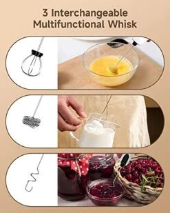 Milk Frother Handheld, BEAUTLIFE Rechargeable Electric Whisk Coffee Frother Mixer With 3 Stainless Whisk, Adjustable Speed Mini Foamer Maker Blender For Coffee Latte Cappuccino Matcha Chocolate, White -KitchenAid Shop 51HqPknWBhL