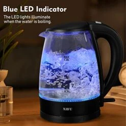 Electric Kettle 1.8 Liter, Stainless Steel Inner Lid, 1500W Power With LED Indicator, Glass Tea Kettle For Quick Boiling Water, Auto Shut-off And Boil-dry Protection -KitchenAid Shop 51I4v5xO4VL