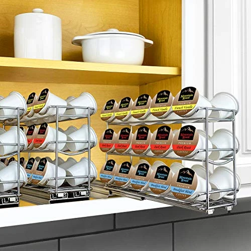 LYNK PROFESSIONAL® Slide Out Coffee Pod Holder Organizer Upper Kitchen Cabinet And Coffee Bar Pull Out Rack, Compatible With Keurig K-Cup - Lifetime Limited Warranty - Chrome 4 LYNK PROFESSIONAL® Slide Out Coffee Pod Holder Organizer Upper Kitchen Cabinet And Coffee Bar Pull Out Rack, Compatible With Keurig K-Cup - Lifetime Limited Warranty - Chrome - Image 2