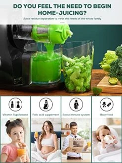 Juicer Machines, Aiheal New Generation Celery Slow Masticating Juicer Extractor Easy To Clean With Brush, Cold Press Juicer With Quiet Motor & Reverse Function For Fruits & Vegetables, Recipes (Elegant Black) -KitchenAid Shop 51IRQRfPFmL