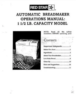 Instruction Manual For Red Star Bread Machine Maker Instruction Manual (Model: ERS100) Reprint