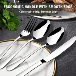 40 Piece Silverware Set, Premium Silverware Cutlery Set Stainless Steel Flatware Sets Service For 8, Spoons Forks Knifes Utensils Tableware Sets For Home, Dishwasher Safe 8 40 Piece Silverware Set, Premium Silverware Cutlery Set Stainless Steel Flatware Sets Service For 8, Spoons Forks Knifes Utensils Tableware Sets For Home, Dishwasher Safe -KitchenAid Shop 51ITrB35VSL