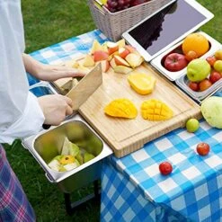Extensible Bamboo Cutting Board Set With 4 Containers For Kitchen With Juice Groove, Eco-friendly Chopping And Serving Board For Meats Bread Fruits - M 15.7" X 10.2" -KitchenAid Shop 51If4boI54L