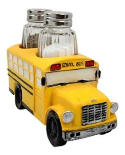 Novelty North American Yellow School Bus Decorative Glass Salt Pepper Shakers Holder Resin Figurine 6"L Decorative Bar Countertop Dining Table Accent -KitchenAid Shop 51IhsWcrUzL