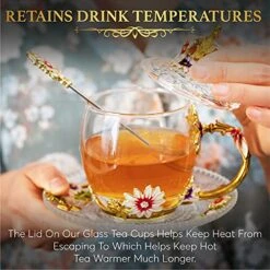 Vintage Glass Tea Cup And Saucer Set With Lid And Spoon, Enamel Daisy Flower Coffee Mug With Decorative Handle, Elegant Tea Sets For Women, 330ml/11oz -KitchenAid Shop 51ImmxEUoPL