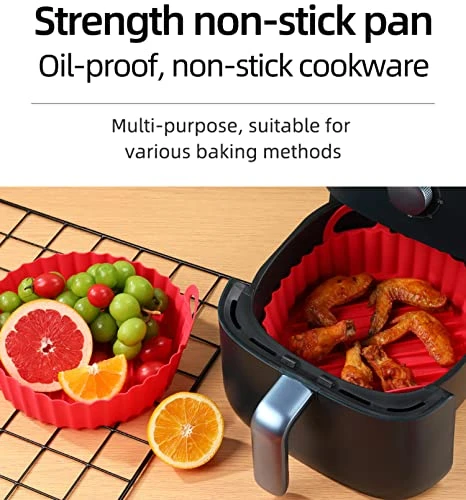 2-Pack Silicone Air Fryer Liners Pot, Air Fryers Liner Reusable Baking Tray Basket Oven Accessories, Replacement For Flammable Parchment Liner Paper, No More Harsh Cleaning Basket 8.5 Inch,Blue&Red 7 2-Pack Silicone Air Fryer Liners Pot, Air Fryers Liner Reusable Baking Tray Basket Oven Accessories, Replacement For Flammable Parchment Liner Paper, No More Harsh Cleaning Basket 8.5 Inch,Blue&Red - Image 5