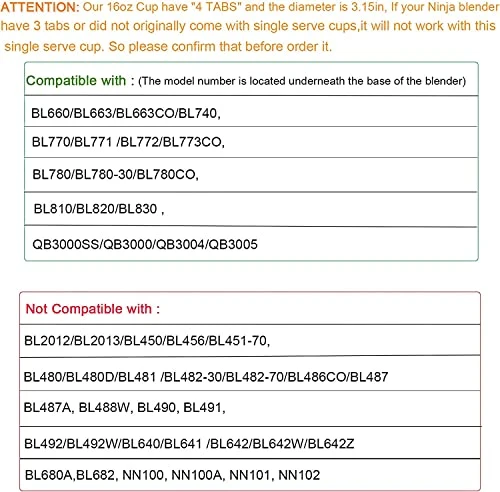 BL660 Blender Cups Compatible With Ninjia, Single Serve 16oz Blender Cups With Sip & Seal Lids Compatible With Nutri Ninjia BL770 BL780 BL740 BL810 Replacement Parts 5 BL660 Blender Cups Compatible With Ninjia, Single Serve 16oz Blender Cups With Sip & Seal Lids Compatible With Nutri Ninjia BL770 BL780 BL740 BL810 Replacement Parts - Image 3