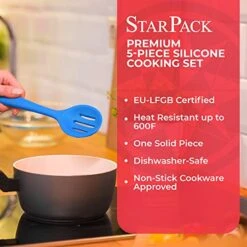 Ium Silicone Cooking Utensils Set - Five 10.5" Pieces - Kitchen Utensil Set Heat Resistance To 600°F - Hygienic One-Piece Design Silicone Utensil Set For Mixing & Cooking (Blue) -KitchenAid Shop 51J8UbDzdhL