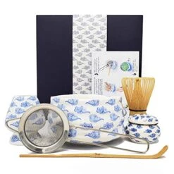 Matcha Whisk Set - Matcha Bowl, Bamboo Whisk, Stainless Sifter, Matcha Whisk Holder, Bamboo Scoop, Tea Powder Caddy - Japanese Tea Ceremony Matcha Kit