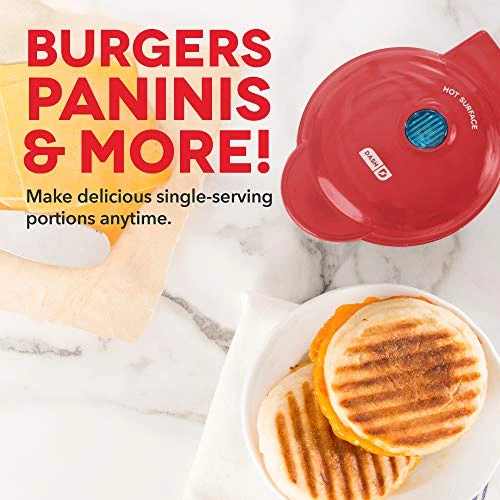 Dash Ash Mini Maker Portable Grill Machine + Panini Press - Red & DMW001RD Machine For Individual, Paninis, Hash Browns, & Other Mini Waffle Maker, 4 Inch, Red 5 Dash Ash Mini Maker Portable Grill Machine + Panini Press - Red & DMW001RD Machine For Individual, Paninis, Hash Browns, & Other Mini Waffle Maker, 4 Inch, Red - Image 3