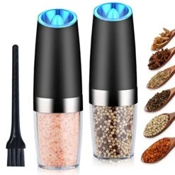 2 Pack Electric Salt And Pepper Grinder Stainless Steel Pepper And Salt Mill With Blue LED Light,Adjustable Coarseness,Perfect For Different Cooked Food
