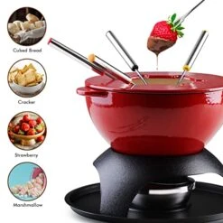 Artestia 11-Piece Cast Iron Fondue Set With Adjustable Burner 6 Colored Forks, 5-Cup Red Cheese Fondue Pot, Perfect For Chocolate, Caramel, Meat, 4-6 Person 13 Artestia 11-Piece Cast Iron Fondue Set With Adjustable Burner 6 Colored Forks, 5-Cup Red Cheese Fondue Pot, Perfect For Chocolate, Caramel, Meat, 4-6 Person -KitchenAid Shop 51JYfTYF6eL