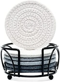 Coasters For Drinks With Holder, 6pcs Vintage Woven Coasters For Coffee Table, Water Absorbent Coaster Set, Handmade Braided Fabric Coasters, Home Decor Gifts (Brown) -KitchenAid Shop 51JdmrNd1JL. AC