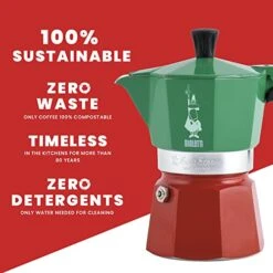 Bialetti - Moka Express Italia Collection: Iconic Stovetop Espresso Maker, Makes Real Italian Coffee, Moka Pot 3 Cups (4.3 Oz - 130 Ml), Aluminium, Colored In Red Green Silver -KitchenAid Shop 51JfWZuyxML