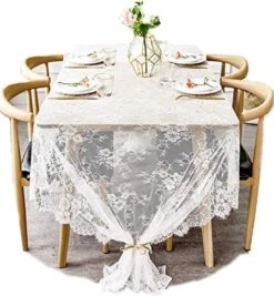 60x120 Inch Gorgeous White Lace Tablecloth Overlay Rose Vintage Embroidered, Romantic Boho Wedding Reception Table Decor, Baby & Bridal Shower Décor, Elegant Chic Outdoor Tea Party Tablecover -KitchenAid Shop 51JnXeEWgdL. AC