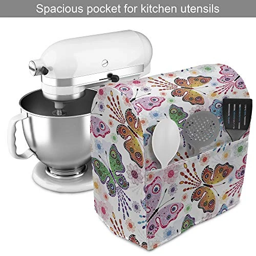 Ambesonne Butterfly Stand Mixer Cover, Floral Arrangement With Vibrant Colored Butterflies With Design Elements, Kitchen Appliance Organizer Bag Cover With A Pocket, 6-8 Quarts, Multicolor 4 Ambesonne Butterfly Stand Mixer Cover, Floral Arrangement With Vibrant Colored Butterflies With Design Elements, Kitchen Appliance Organizer Bag Cover With A Pocket, 6-8 Quarts, Multicolor - Image 2