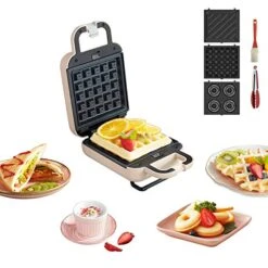 Iven Mini Waffle Maker, 3-in-1 Waffle Maker With Removable Non-Stick Plates, Compact Design, Easy To Clean, Perfect For Individuals, On The Go Breakfast, Lunch, Snack, Pink -KitchenAid Shop 51JwOOci6jL