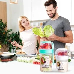 Salad Container For Lunch, Keep Fit Salad Meal Shaker Cup With Fork And Dressing Holder, Portable Fruit And Vegetable Salad Cups Container For Work Travel Picnic(Blue 26oz / White 19oz) -KitchenAid Shop 51JzVmK71GL