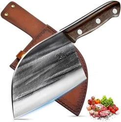 HandForged Meat Cleaver Knife Heavy Duty, 6.7 Inches Full Tang Sharp Serbian Chef Knife, High Carbon Steel Cutting Knife With Leather Sheath For Kitchen Camping BBQ 17 HandForged Meat Cleaver Knife Heavy Duty, 6.7 Inches Full Tang Sharp Serbian Chef Knife, High Carbon Steel Cutting Knife With Leather Sheath For Kitchen Camping BBQ -KitchenAid Shop 51K4sW9vShL. AC
