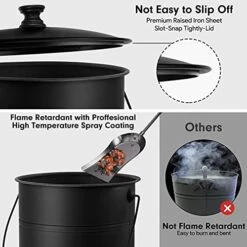 Magabeli Ash Bucket With Lid Outdoor And Indoor Coal Bucket For Fireplace Medium Fire Bucket Metal Ash Can For Grill Charcoal Bucket Essential Tools For Fireplace Fire Pit Wood Burning Stove Black -KitchenAid Shop 51KBd83QXHL