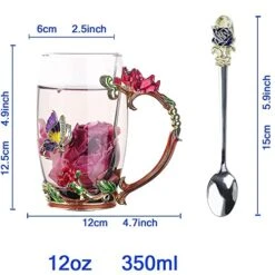 Enamels Butterfly Flower Tea Cup, Glass Coffee Mugs With Spoon, Personalised For Women Wife Mum Grandma Girl Teacher Friends, Wedding Anniversary Birthday Present (Red) -KitchenAid Shop 51KE0Z5owfL