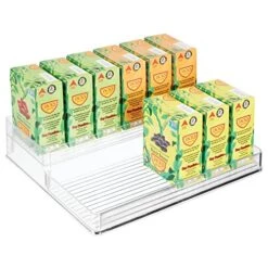 Plastic Kitchen Food Storage Organizer Shelves, Spice Rack Holder For Cabinet, Cupboard, Countertop, Pantry - Holds Jars, Baking Supplies, Canned Food - 2 Levels - 4 Pack - Clear -KitchenAid Shop 51KEAL3hwbL