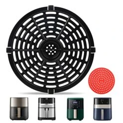 Air Fryer Replacement Parts,Round Air Fryer Grill Pan Crisper Plate Tray Accessories Rack With Rubber And Silicone Liner, Dishwasher Safe（7.87In）