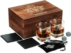Hiskey Glass Set Of 2 - Bourbon Whiskey Stones Gift Set For Men - Includes Crystal Whisky Rocks Glasses, Chilling Stones, Slate Coasters - Scotch Glasses In Wooden Box - Wisky Burbon Retirement Gifts -KitchenAid Shop 51KPTN57ljL. AC
