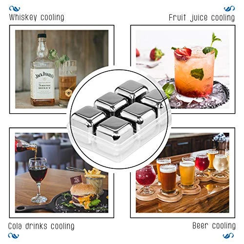 6PCS Whiskey Stones Stainless Steel Ice Cubes, Reusable Metal Ice Stones, Freezer Storage Tray For Beer Wine Cooler, Pub Bar Accessories 5 6PCS Whiskey Stones Stainless Steel Ice Cubes, Reusable Metal Ice Stones, Freezer Storage Tray For Beer Wine Cooler, Pub Bar Accessories - Image 3