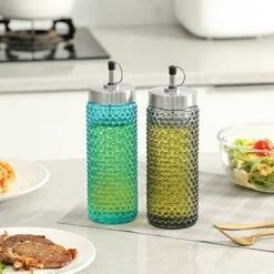 Hobnail Oil And Vinegar Dispenser Bottles 16.7 Oz. Set Of 2 Blue And Gray Colored Olive Oil Glass Bottle Set No Drip With Metal Pour Spout For Kitchen Cooking And Grilling 9 Hobnail Oil And Vinegar Dispenser Bottles 16.7 Oz. Set Of 2 Blue And Gray Colored Olive Oil Glass Bottle Set No Drip With Metal Pour Spout For Kitchen Cooking And Grilling -KitchenAid Shop 51KVlLbS5bL