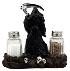 Day Of The Dead Grim Reaper Standing On Skull Graveyard Salt & Pepper Shakers Holder Figurine Set 6.25"H -KitchenAid Shop 51KWG40BfjL
